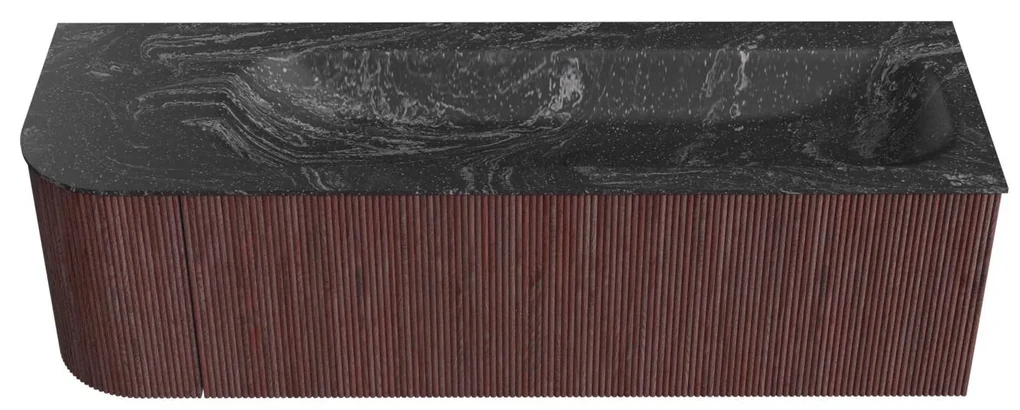 Mondiaz Kurve-dlux 145cm badmeubel ronding links ruby met 1 lade en deur en wastafel big large rechts zonder kraangat lava
