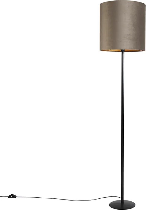 Vloerlamp zwart met velours kap taupe en goud 40 cm - Simplo
