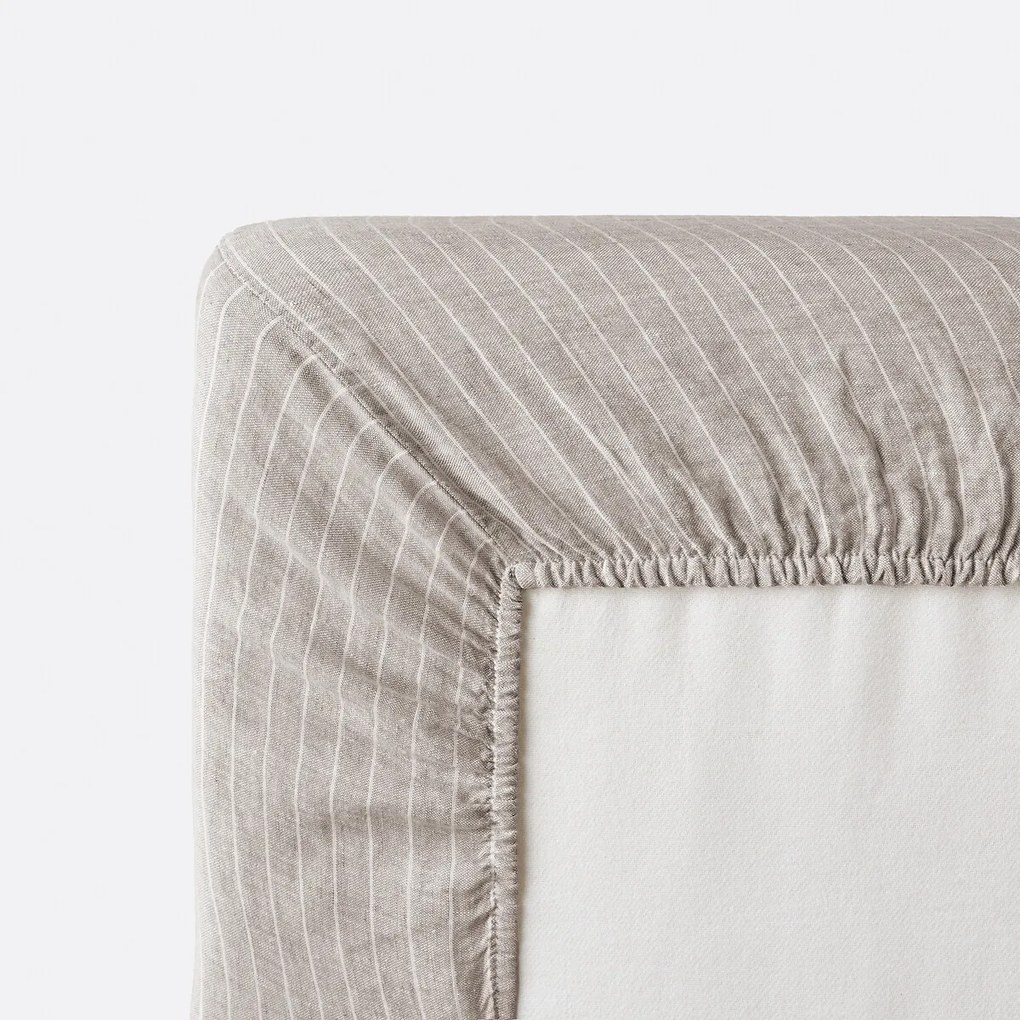 Hoeslaken in gewassen linnen, gestreept, omslag 30 cm, Linot