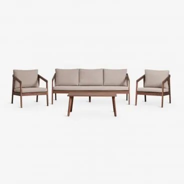 Tuinset Met Bank, 2 Fauteuils En Salontafel Van Acaciahout Kaela Donker Acaciabruin & 3 Zits & Hazelnootbruin Doek - Sklum