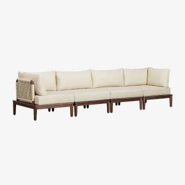 Giulia 4-delige Modulaire Tuinbank Met 2 Hoekfauteuils In Acacia Beige – Crème - Sklum