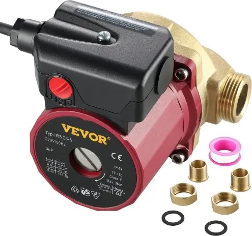 VEVOR Warmwatercirculatiepomp, maximaal debiet 50 l/min, warmwaterpomp geschikt voor wasmachine, maximale opvoerhoogte 6 m, temperatuur 2-100°C, 3-instelbare snelheden
