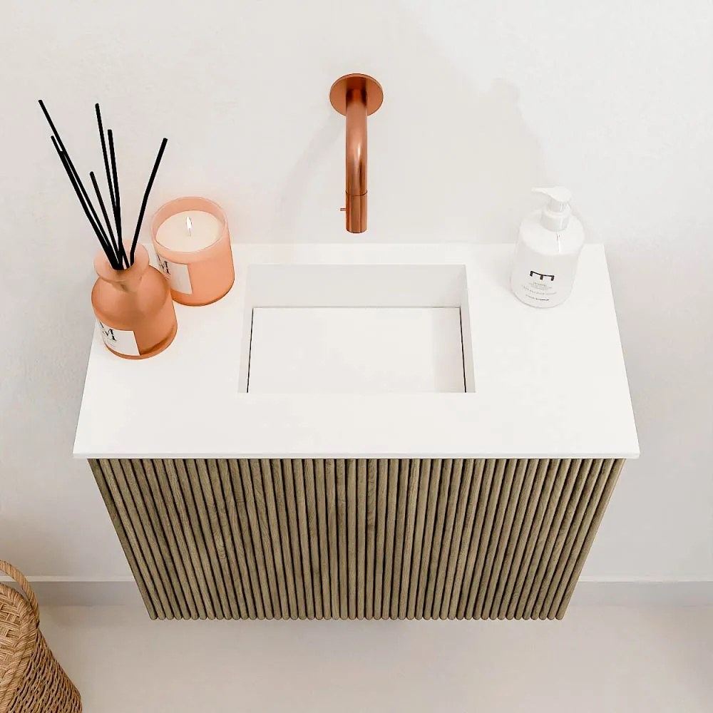 Mondiaz Joya 50cm toiletmeubel dusk met wastafel faye midden zonder kraangat talc