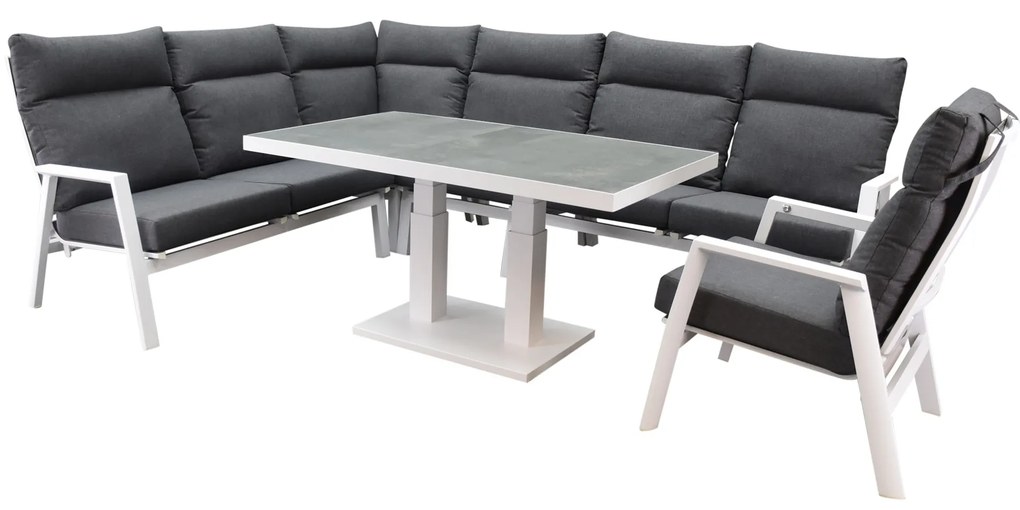 Pacific hoek dining loungeset 6 delig aluminium verstelbaar wit