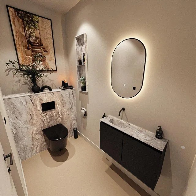 MONDIAZ TURE-DLUX 80cm toiletmeubel Urban. EDEN wastafel Glace positie links. Zonder kraangat. TUREDX80URBL0GLA