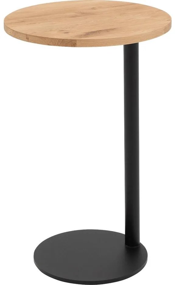Goossens Nachtkastje Runt, Voet rond metaal ral 9005 zwart, blad massief eik
