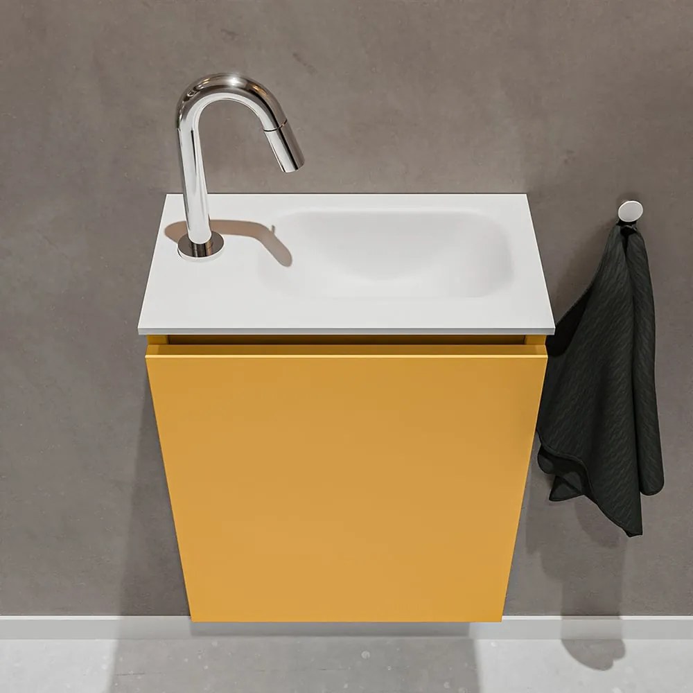 Mondiaz Ture 40cm toiletmeubel ocher met wastafel talc rechts 1 kraangat