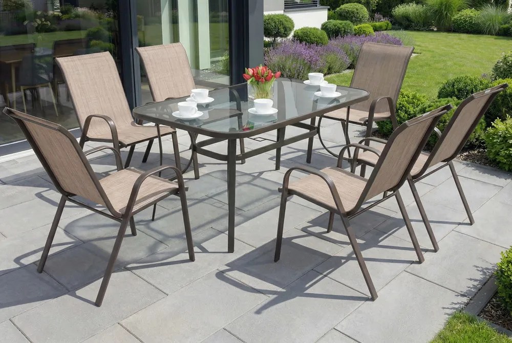 Stalen dining tuinset Modena Bruin voor 6 personen Garden Point