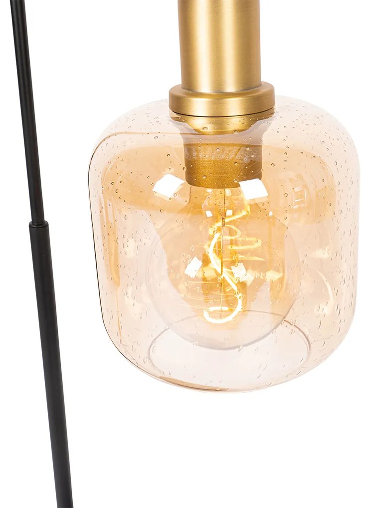 Design tafellamp zwart met messing en amber glas - Zuzanna
