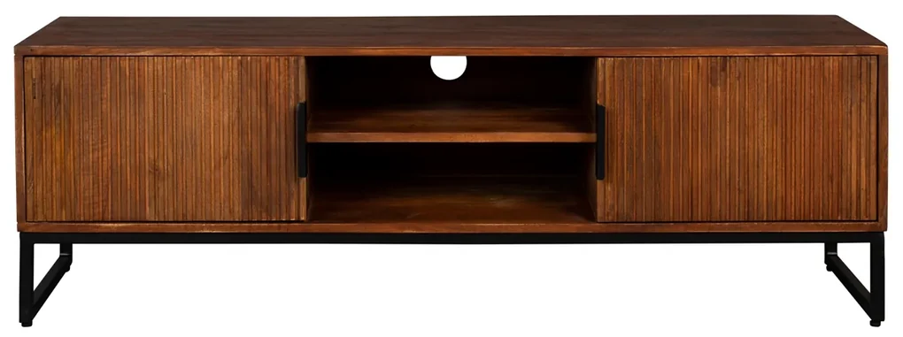 Mangohout Tv-meubel Met Ribbels - 140x40x45cm.