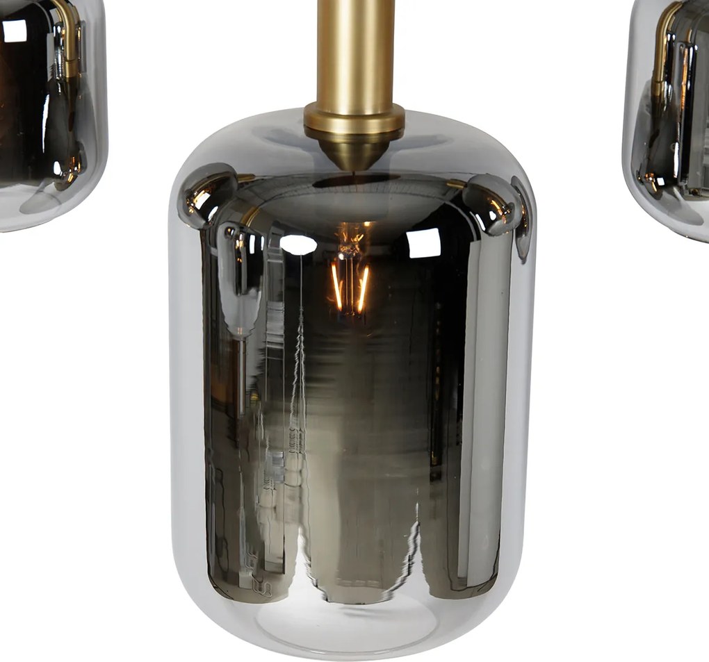 Smart hanglamp zwart met goud en smoke glas ovaal 5-lichts incl. 5 Zigbee A60 - Zuzanna