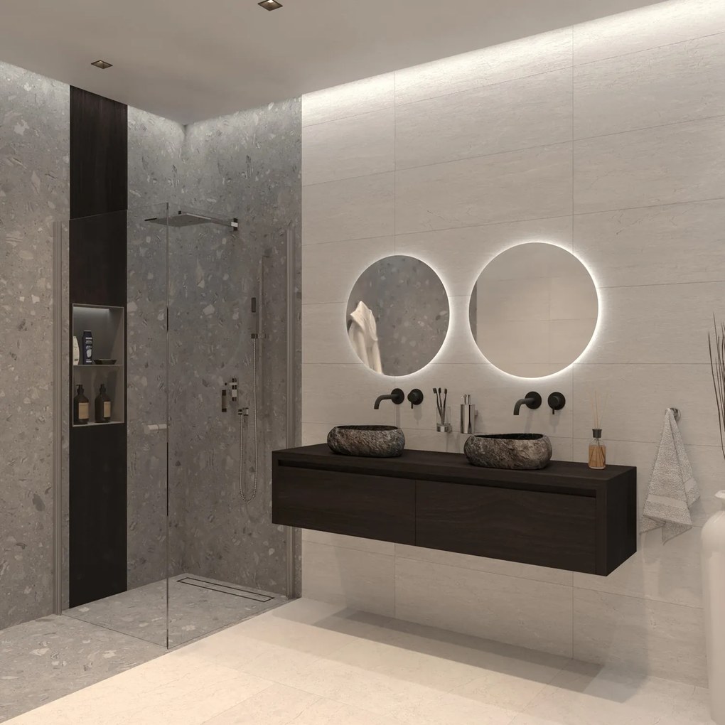 Gliss Design Ares badmeubel 180cm 2 lades charcoal met rivierstenen waskommen