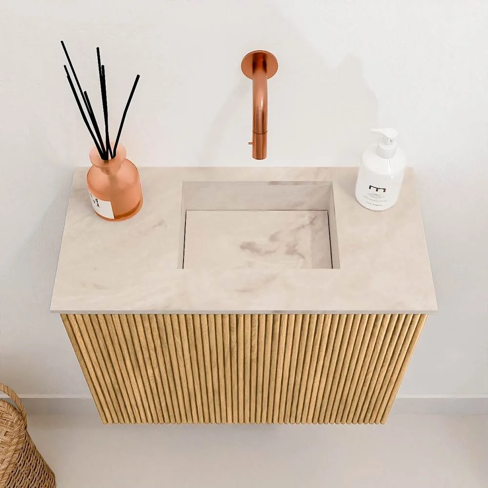 Mondiaz Joya DLux 50cm toiletmeubel oak met wastafel faye rechts zonder kraangat frappe