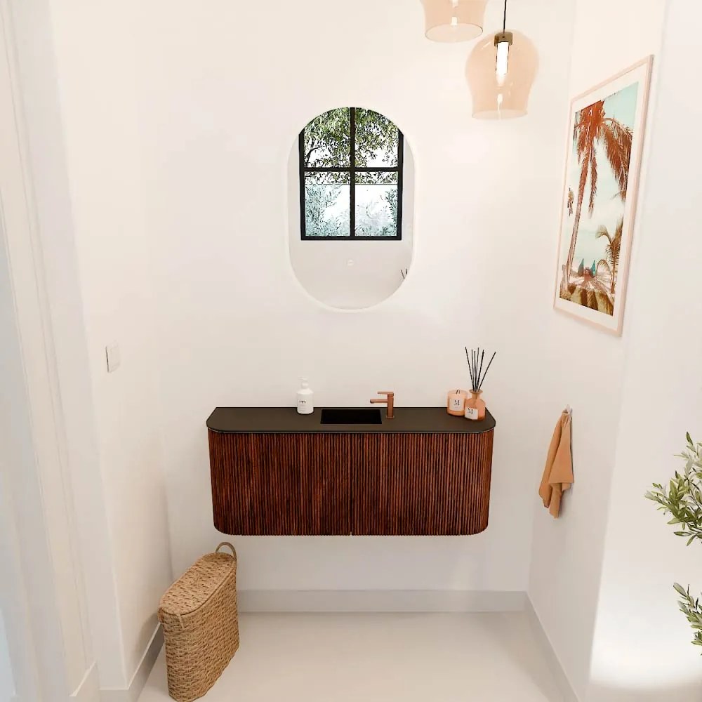 Mondiaz Joya 105cm toiletmeubel ronding links/rechts ruby met wastafel faye midden 1 kraangat urban