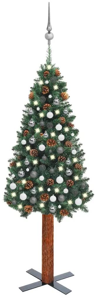 vidaXL Kunstkerstboom met LED's en kerstballen smal 210 cm PVC groen