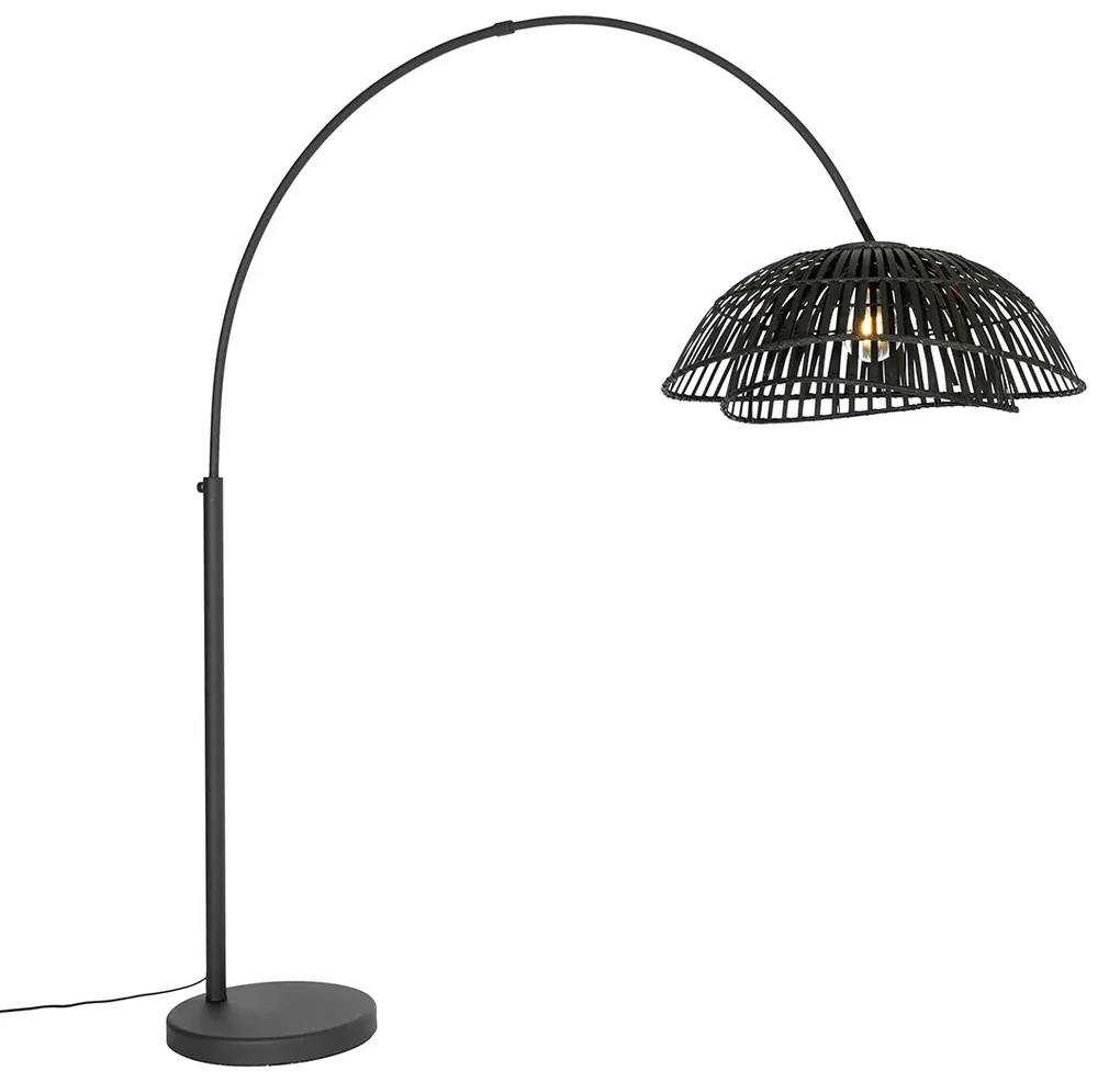 Oosterse booglamp met kap zwart bamboe - PuaOosters E27 Binnenverlichting Lamp