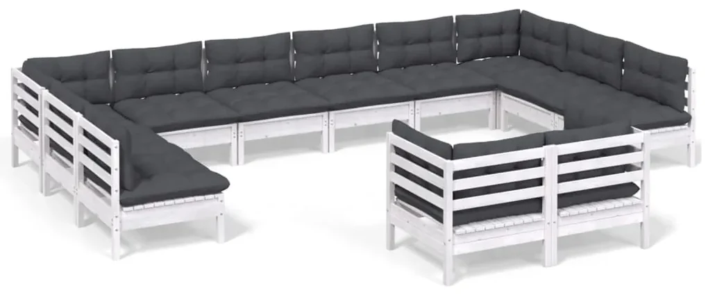 vidaXL 12-delige Loungeset met kussens massief grenenhout wit