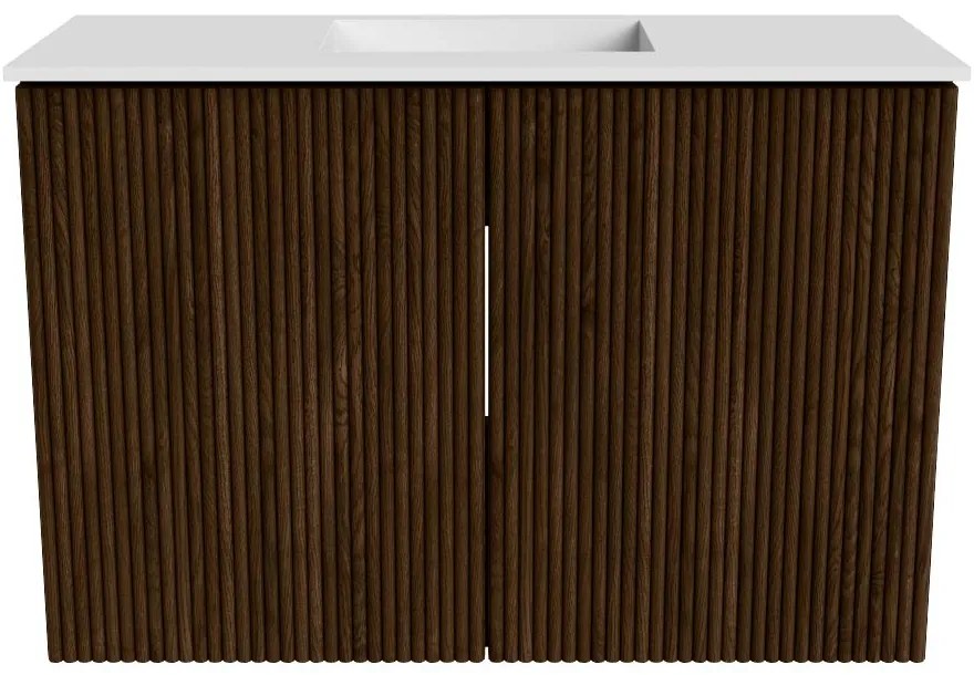 Mondiaz Joya 60cm toiletmeubel walnut met wastafel faye midden zonder kraangat talc
