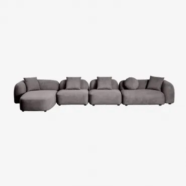 Modulaire 4-delige Chaise Longue Zitbank Links In Coco Chenille Granietgrijs Dik Chenilledoek - Sklum