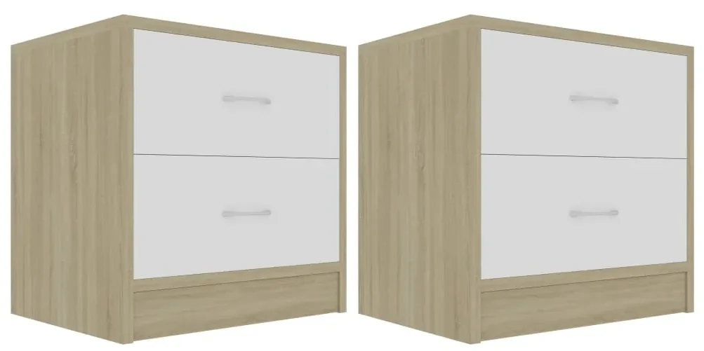vidaXL Nachtkastjes 2 st 40x30x40 cm spaanplaat wit sonoma eikenkleur