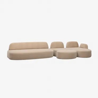 Rechtsmodulaire Chaise Longue Bank Van 3 Delen Met Hoekmodule En Gestoffeerde Poef Giorgia Chenille Licht Zandbruin - Sklum