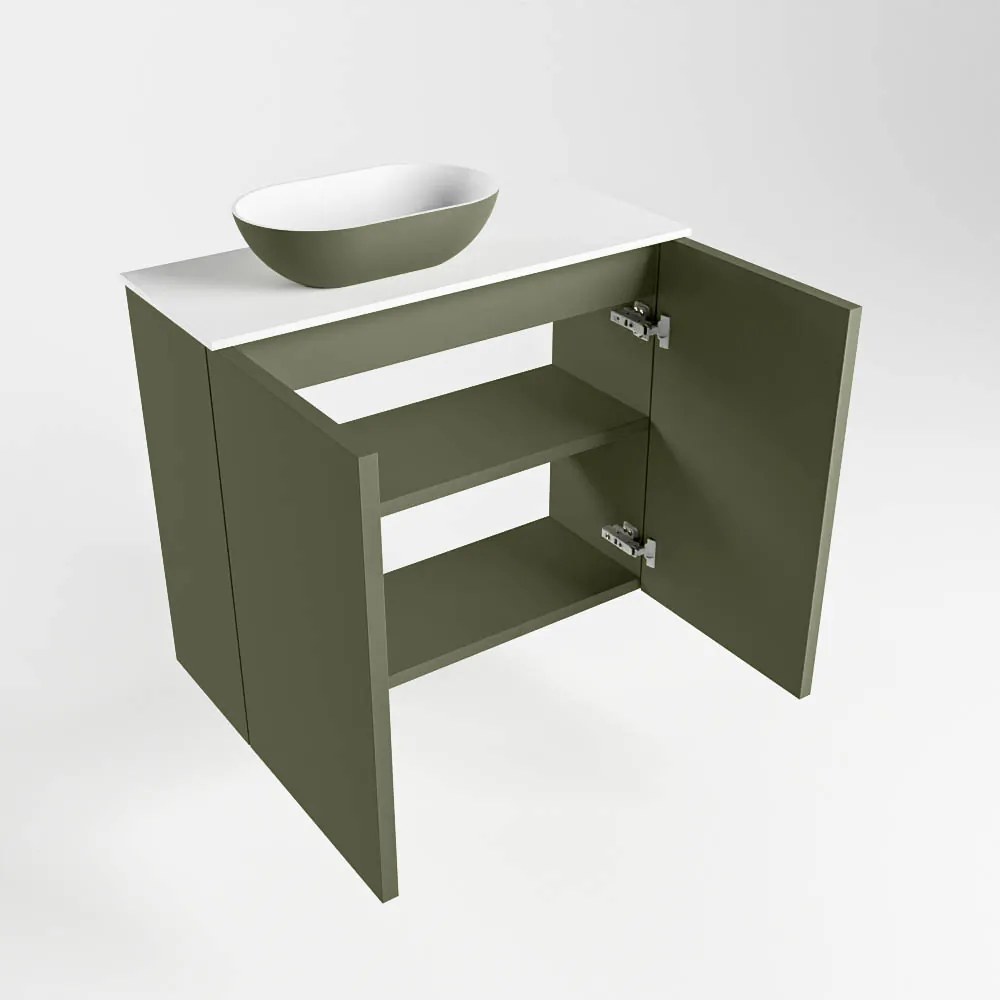 Mondiaz Fowy toiletmeubel 60cm army met legergroene waskom links zonder kraangat