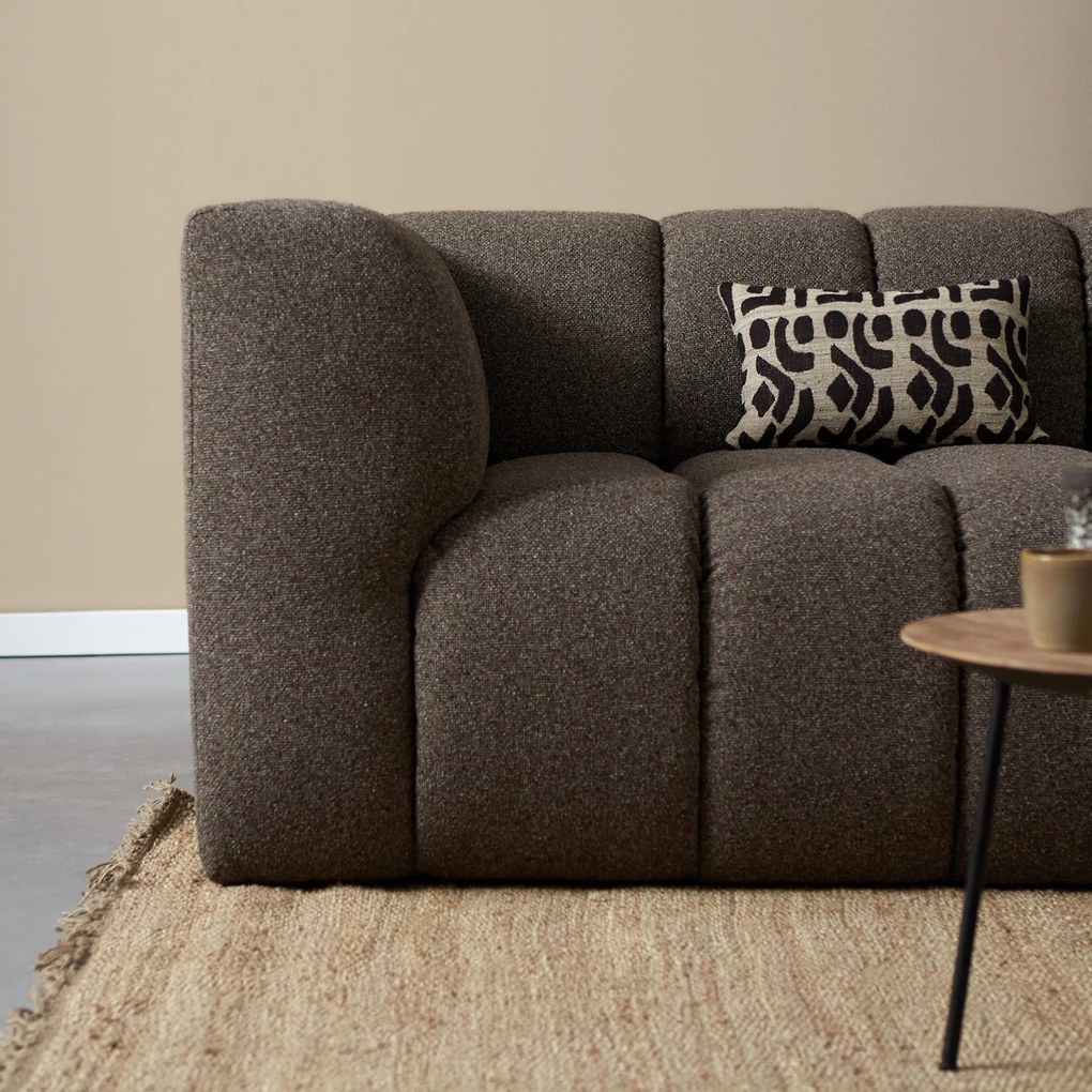 Bank Met Strepen Stiksel Bruin Chaise Longue Rechts