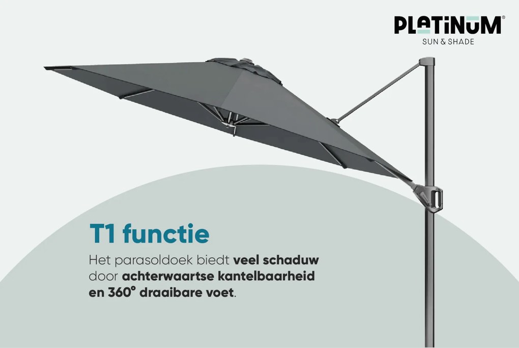 Platinum Voyager ronde zweefparasol T1 3 m. - Taupe met voet en hoes