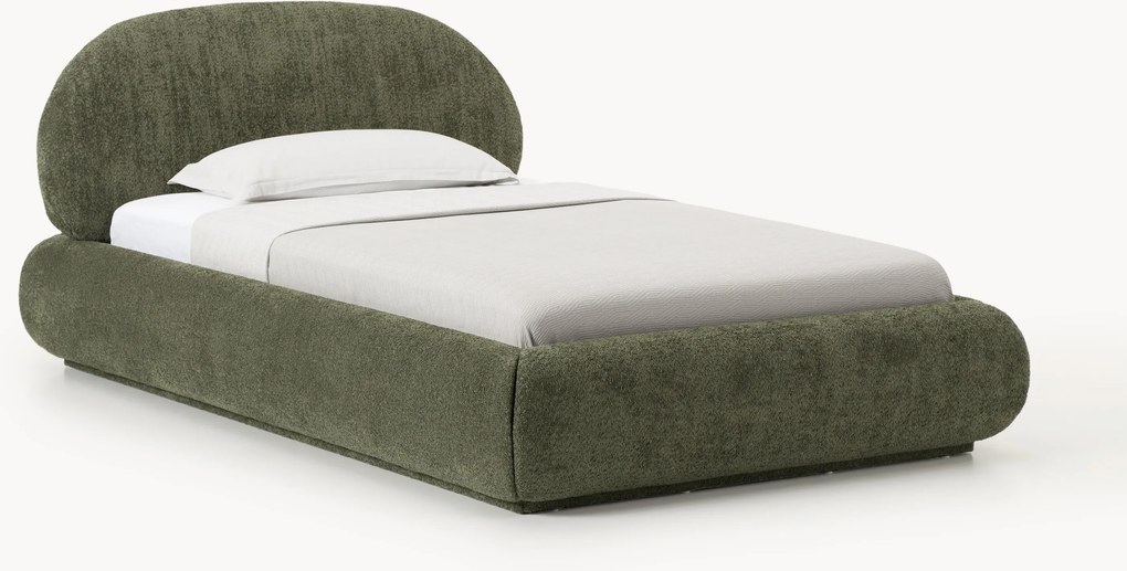 Gestoffeerd eenpersoonsbed Alba van teddy bouclé met opbergruimte