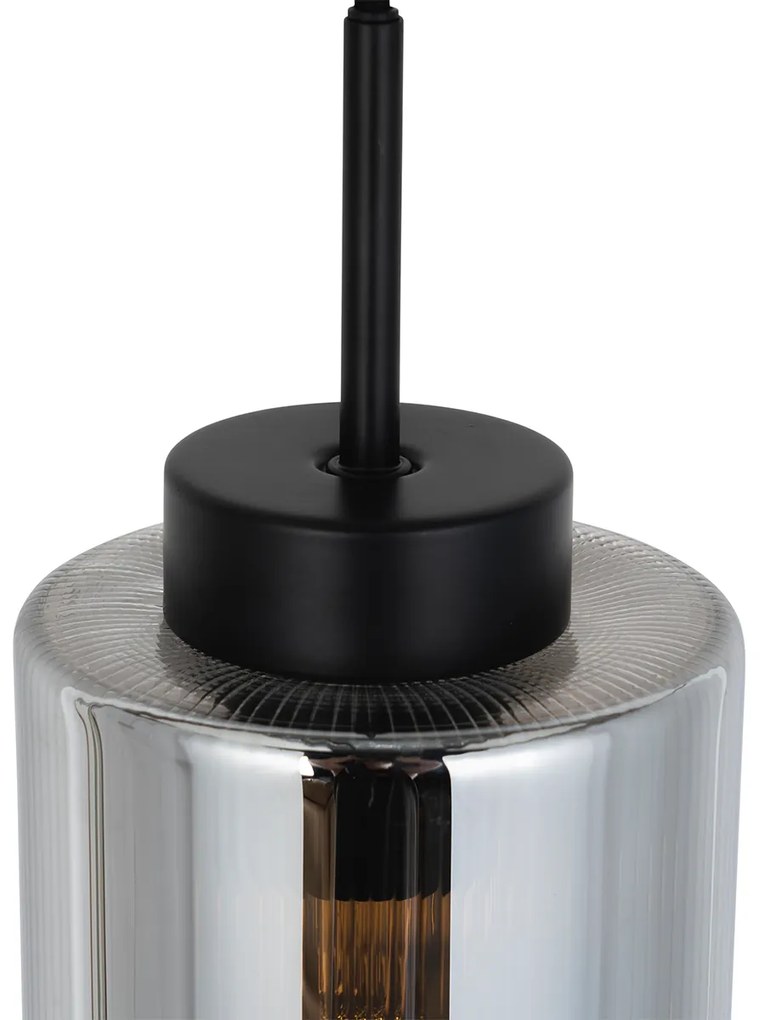 Art Deco hanglamp zwart met smoke glas - Laura