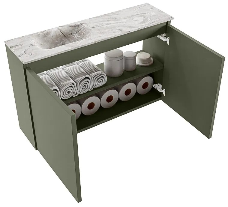 Mondiaz Ture DLux toiletmeubel 80cm army met wastafel glace links met kraangat