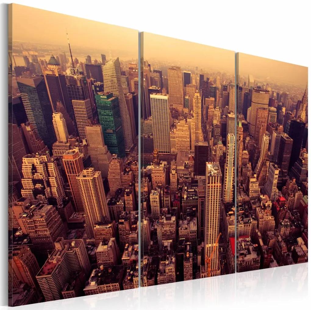 Schilderij - New York City - Zonsondergang in The Big Apple, Oranje, 3luik