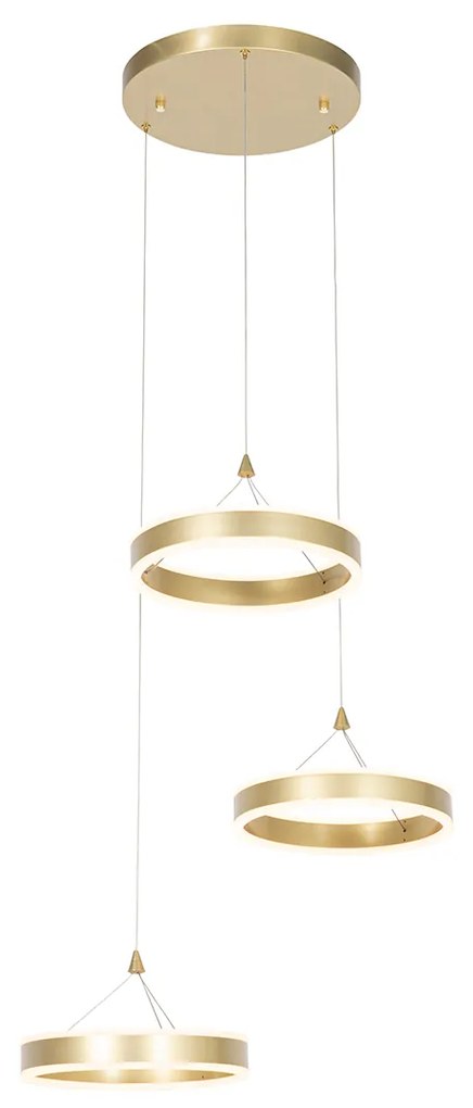 Hanglamp messing rond incl. LED 3-staps dimbaar 3-lichts - Lyani