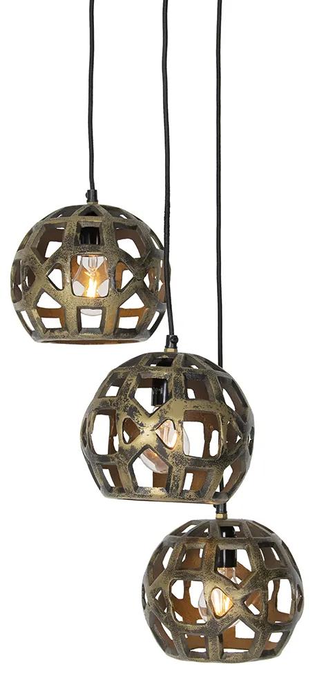 Industriële hanglamp antiek goud rond 3-lichts - Bobby Industriele / Industrie / Industrial E27 Binnenverlichting Lamp