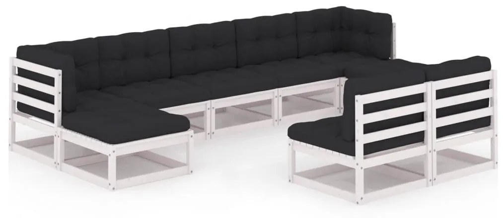 vidaXL 9-delige Loungeset met kussens massief grenenhout wit