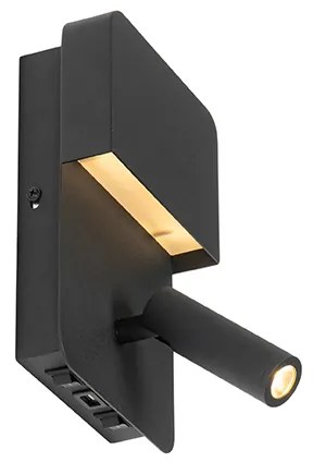 Wandlamp zwart incl. LED met USB en leeslamp met schakelaar - Robin