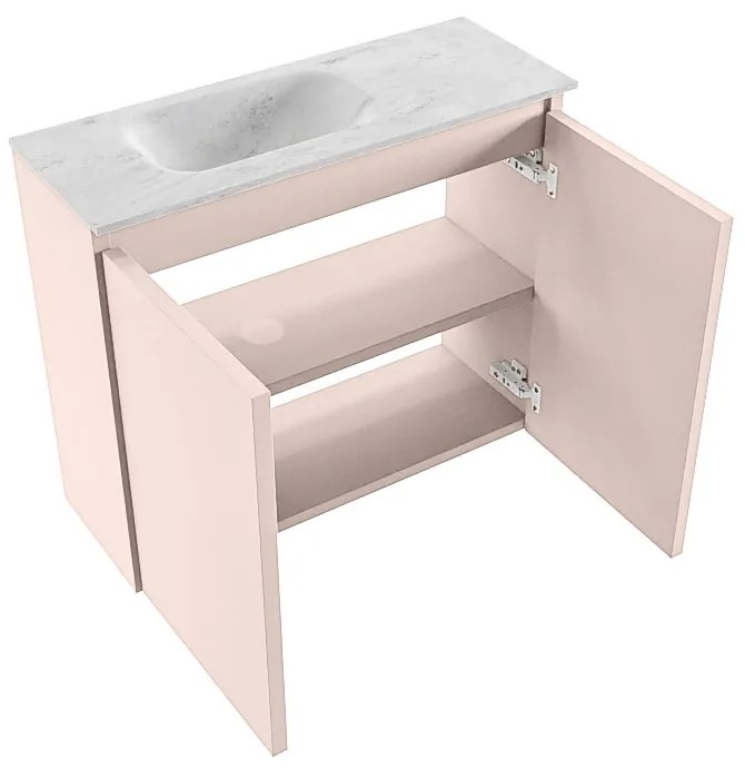 Mondiaz Ture DLux toiletmeubel 60cm rosee met wastafel opalo links met kraangat