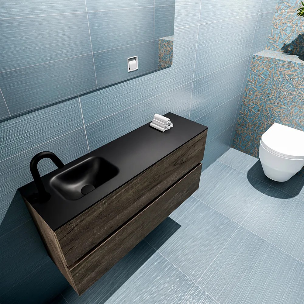 Mondiaz Ada 100cm toiletmeubel dark brown met wastafel urban links 1 kraangat