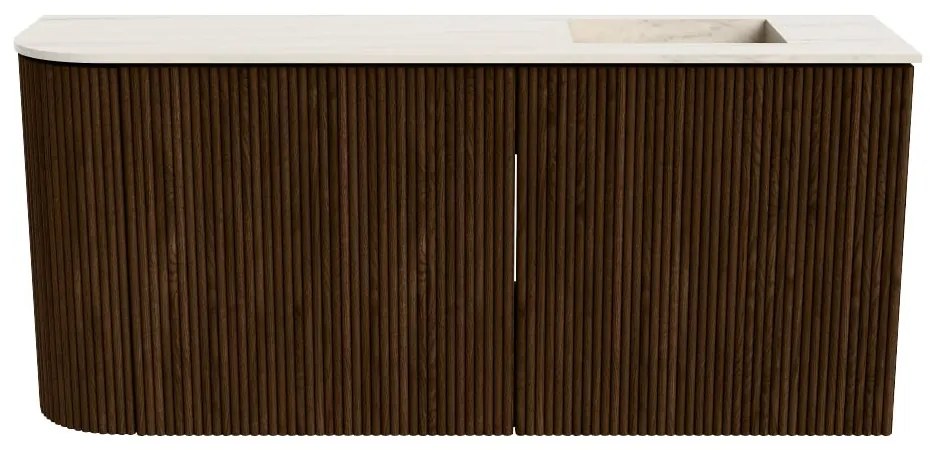 Mondiaz Joya DLux 90cm toiletmeubel ronding links walnut met wastafel faye rechts zonder kraangat meli