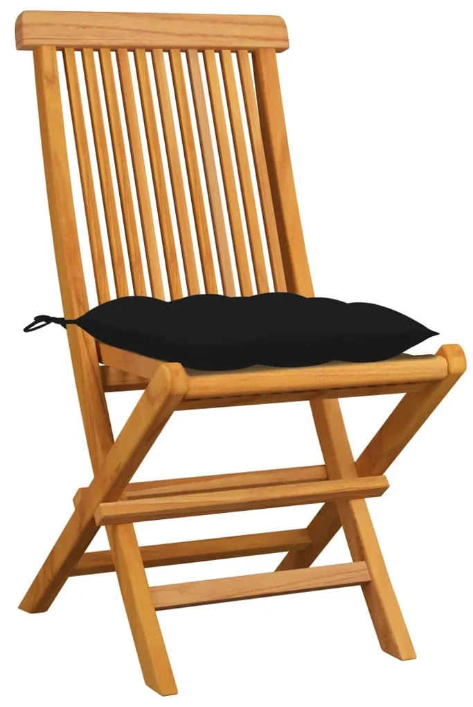 vidaXL Tuinstoelen 4 st met zwarte kussens massief teakhout