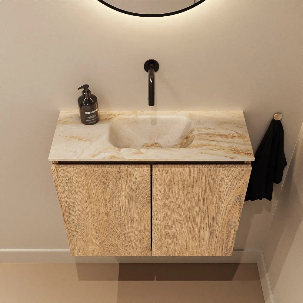 Mondiaz Ture DLux toiletmeubel 60cm washed oak met wastafel frappe midden zonder kraangat