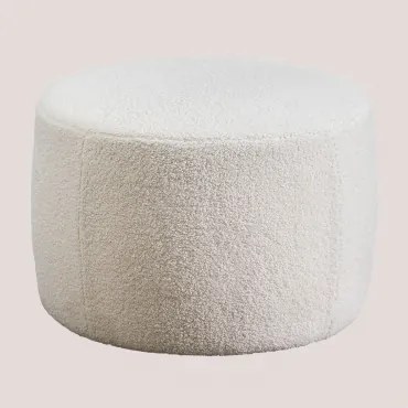Ronde Poef Ø60 Cm In Schapenvacht Jaldinguer Teddystof Wit - Sklum
