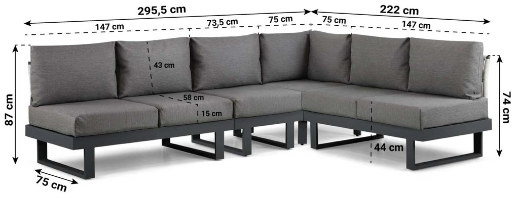Hoek loungeset 6 personen Aluminium Grijs  Lifestyle Garden Furniture Lorenzo