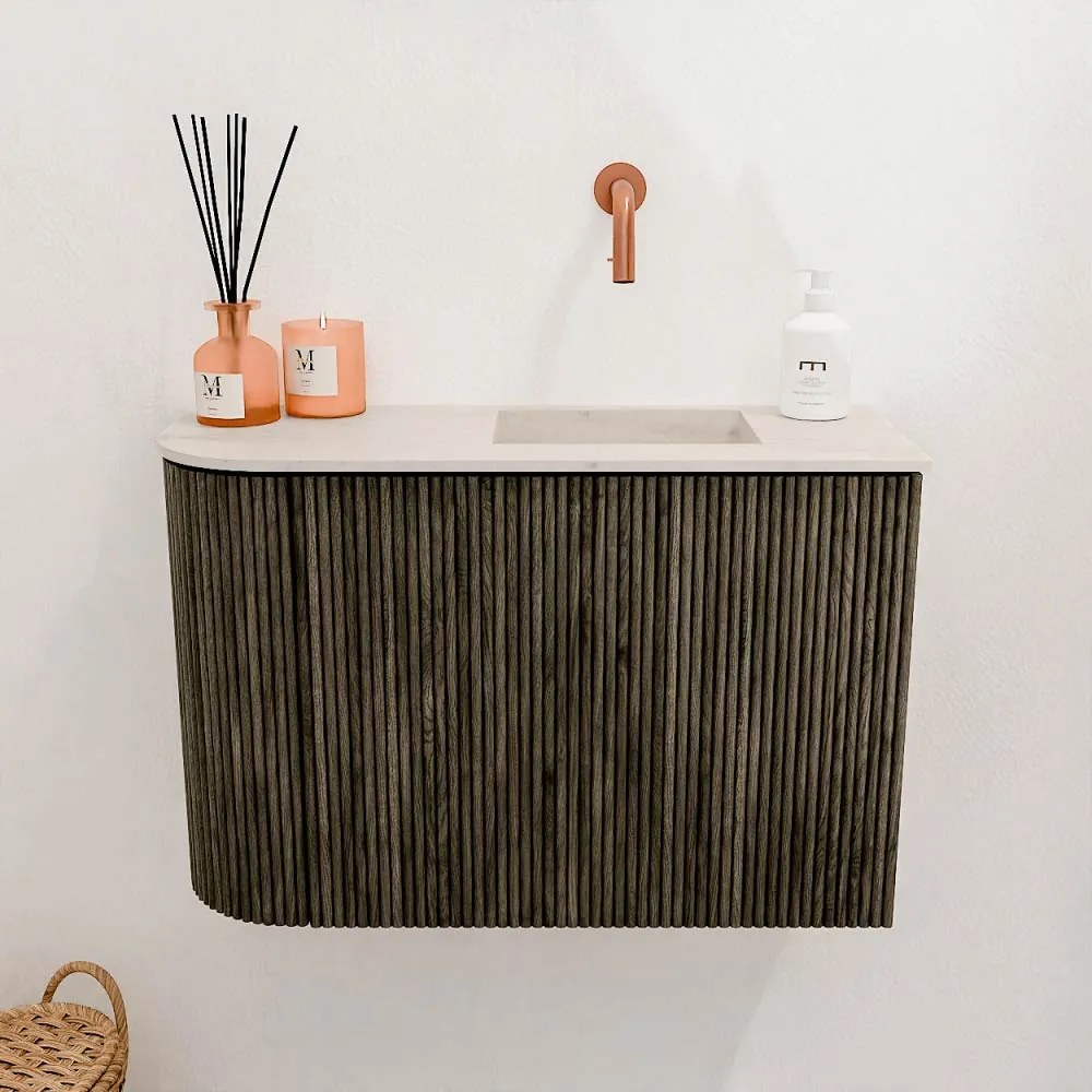 Mondiaz Joya DLux 60cm toiletmeubel ronding links shadow met wastafel faye rechts zonder kraangat meli