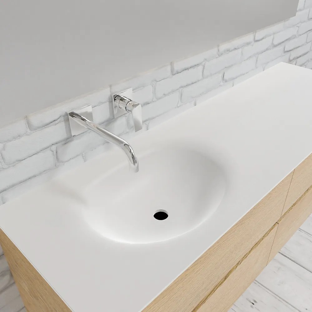 Zaro Sevilla Solid Surface badmeubel 150cm licht eiken zonder kraangat spoelbak links met 4 lades