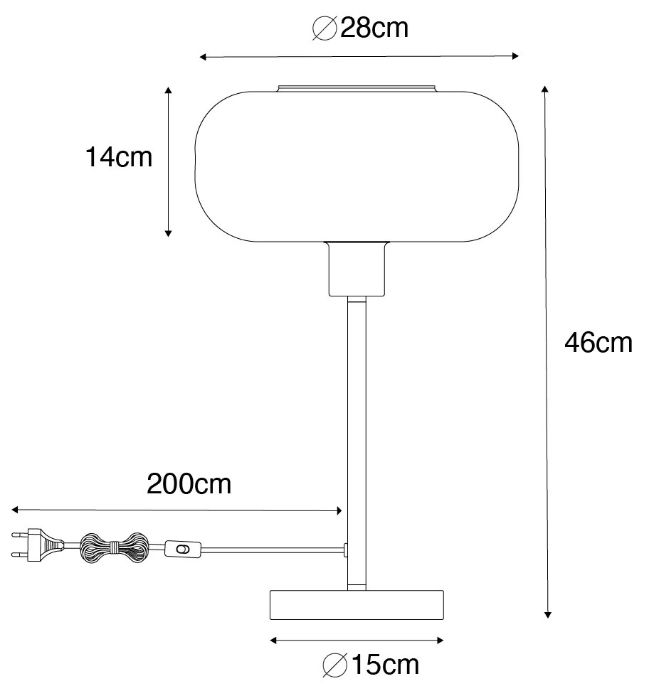 Art deco tafellamp zwart met smoke glas - Bizle