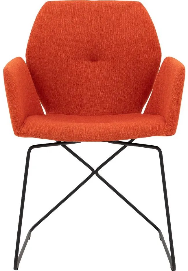 Goossens Excellent Eetkamerstoel Manzini oranje stof met armleuning, modern design