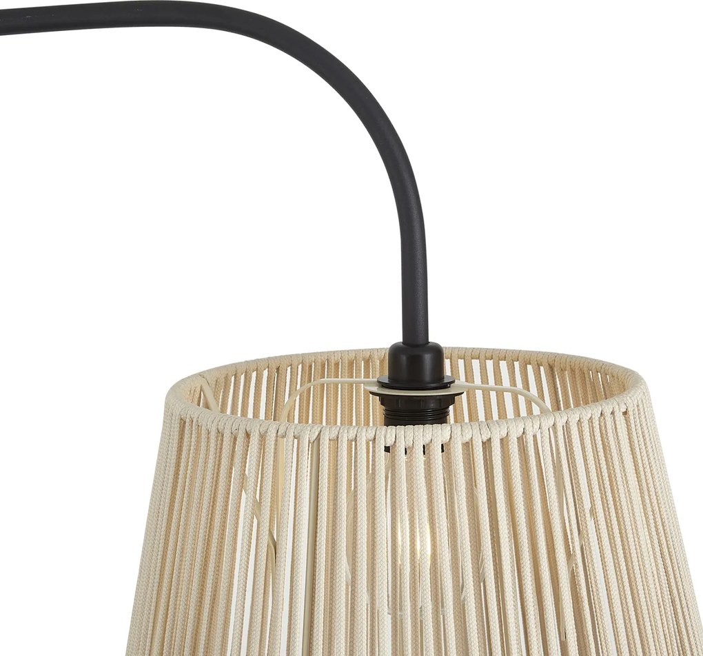 Japandi buiten vloerlamp zwart met beige kap van touw IP44 - Arc Jayla