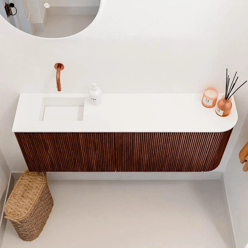 Mondiaz Joya 110cm toiletmeubel ronding rechts ruby met wastafel faye links zonder kraangat talc