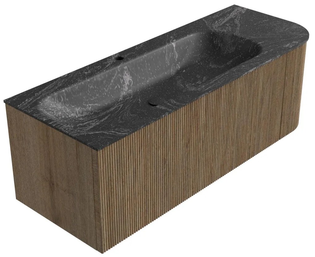 Mondiaz Kurve-dlux 125cm badmeubel ronding rechts dusk met 1 lade en deur en wastafel big medium kraangat links lava